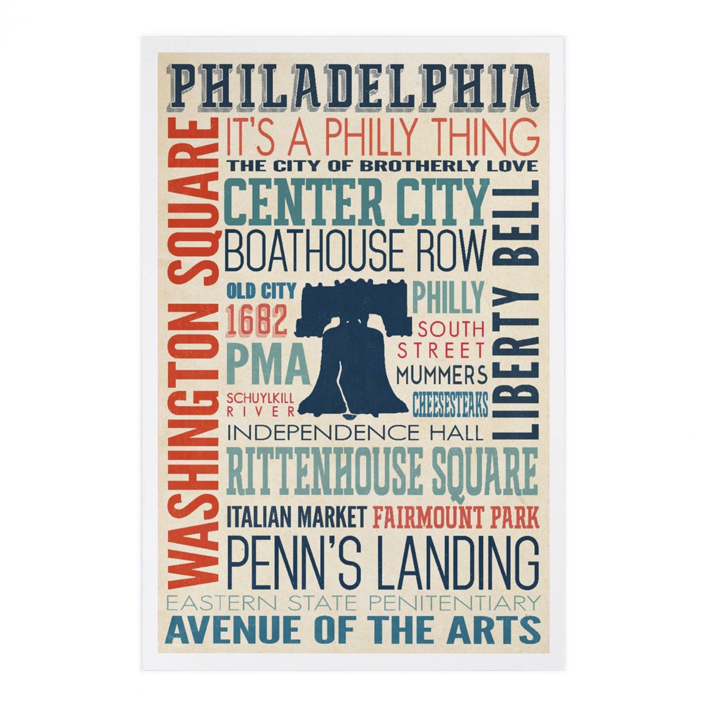 Philadelphia, Pennsylvania, Typography - Lantern Press Postcard