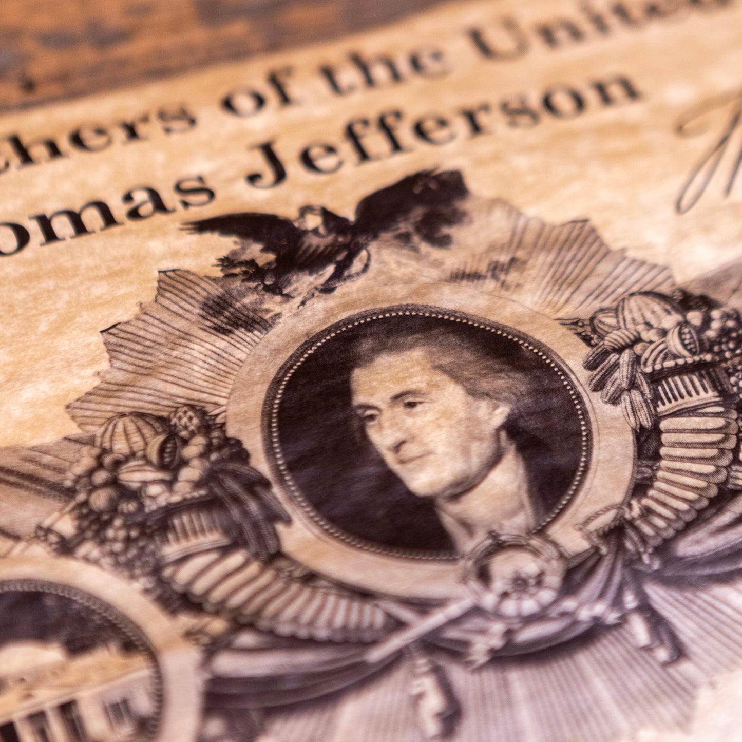 Thomas Jefferson Document, Feather Quill, Ink Well, & Coin Souvenir Set