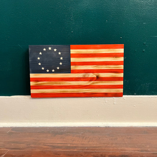 Betsy Ross "13-Star" Wooden Flag by Emerald Flag – 16"x8"