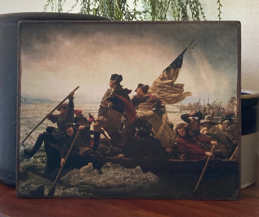 Washington Crossing the Delaware Antiqued Canvas Board Portrait